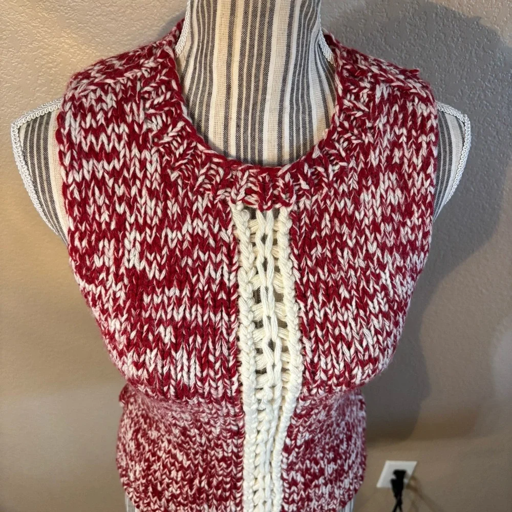 Vintage Sweater Vest Medium Klis Red Ivory Knit Sleeveless Sweater Made Italy